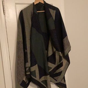 Navy, grey, and green cape/shawl
